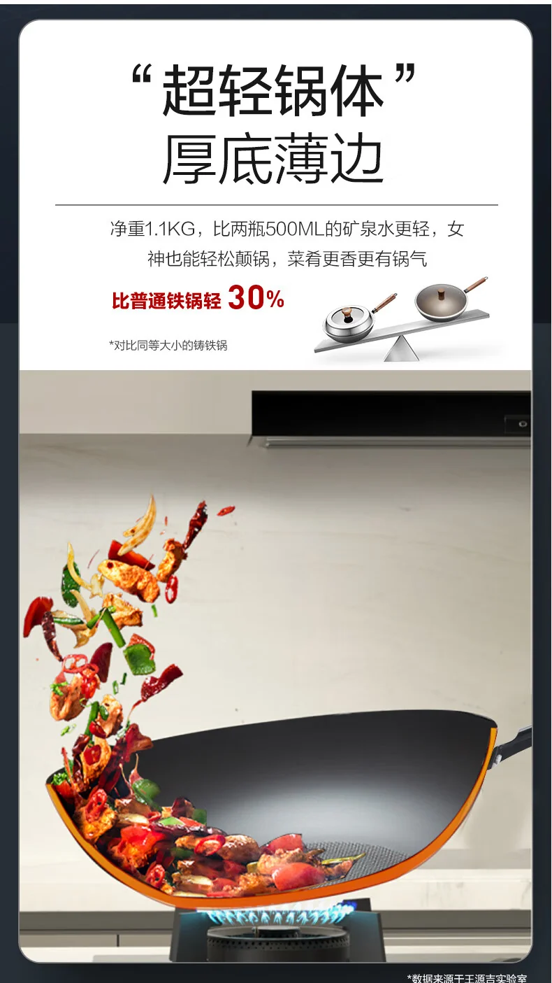 王源吉 云烟锅+锅铲套装 健康无涂层平底不粘锅 持久不锈 detail image 6