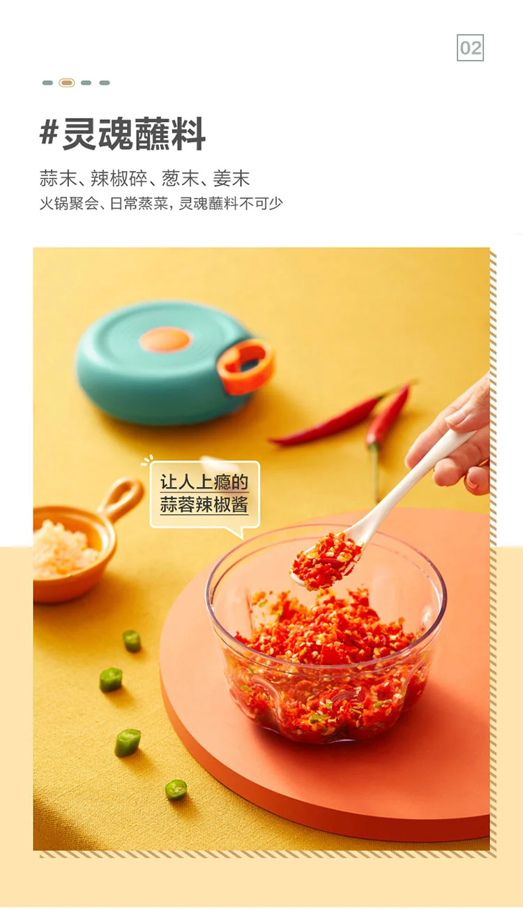 Bear multi-function manual chopper meat grinder garlic puller CX-D0007 easy pull scimitar design 400ml detail image 14
