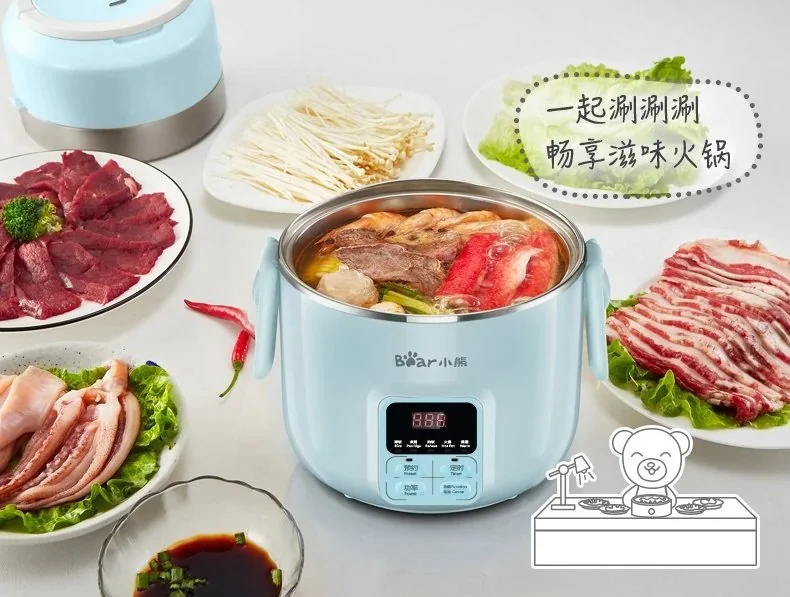Bear intelligent electric steamed and cooked mini rice cooker hot pot, Pluggable and heated 2L detail image 13