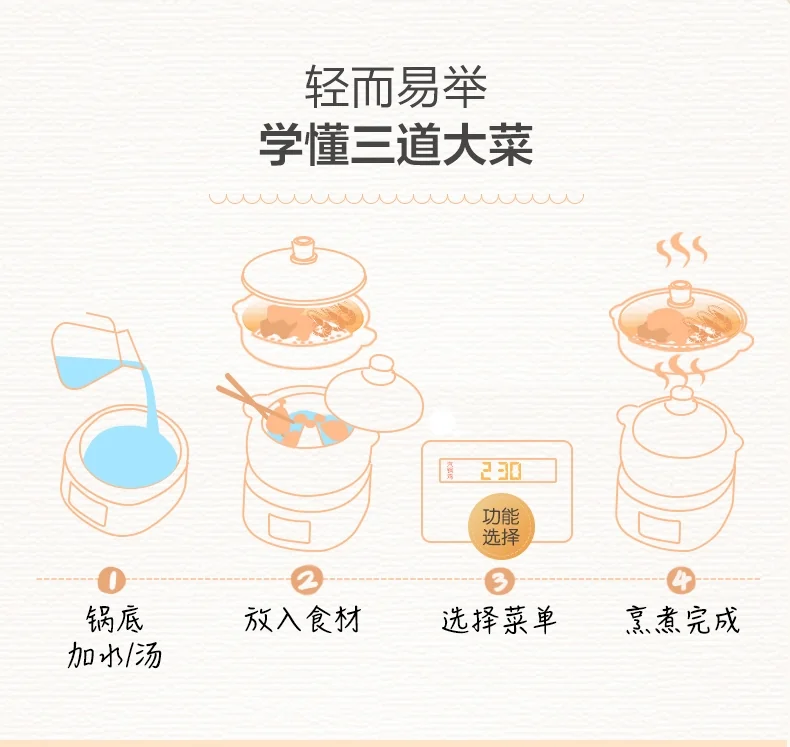 Bear  Multi-functional Electric Steam Cooker DQG-A30C1 with Natural Ceramics Pot  Distilled Cooking  3L detail image 18