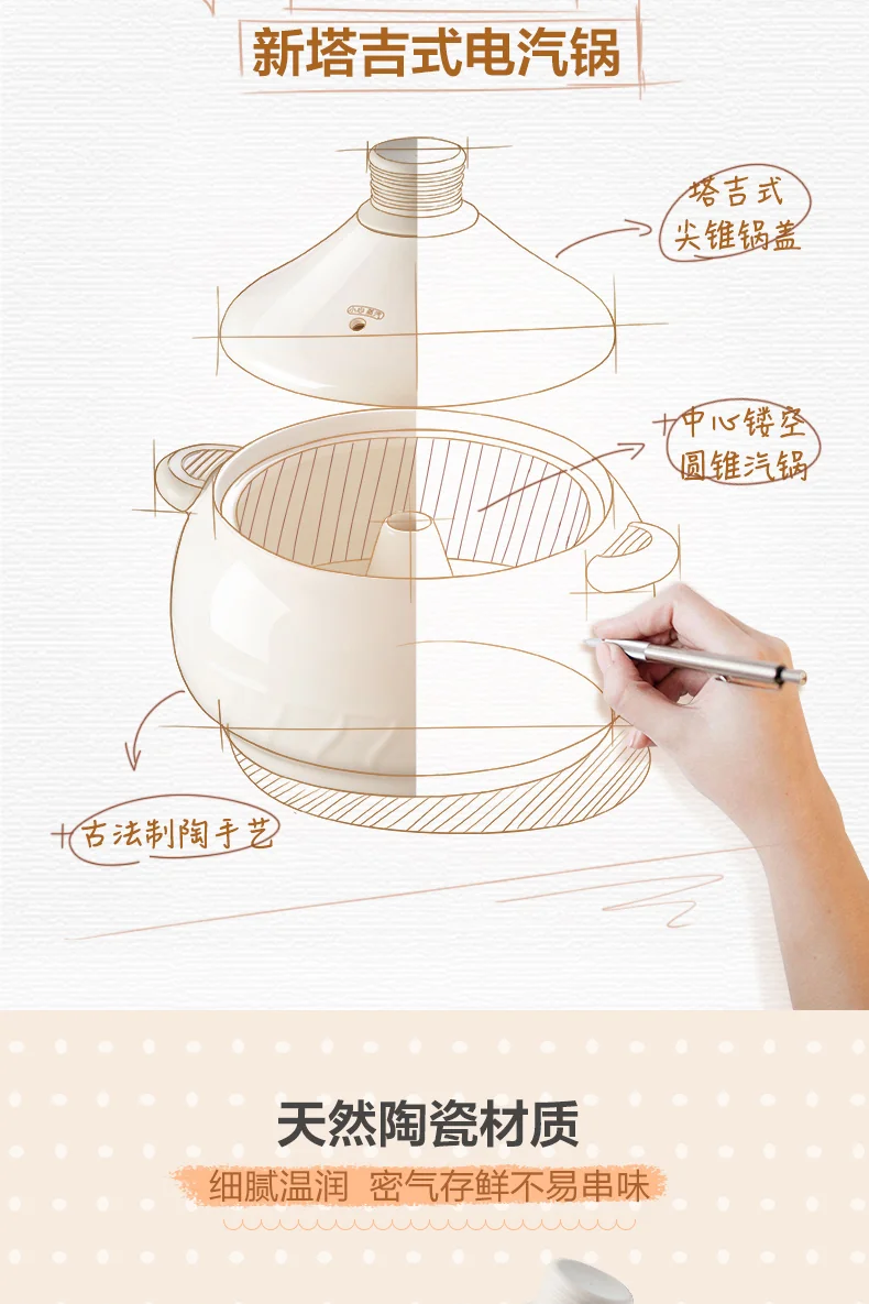 Bear  Multi-functional Electric Steam Cooker DQG-A30C1 with Natural Ceramics Pot  Distilled Cooking  3L detail image 3