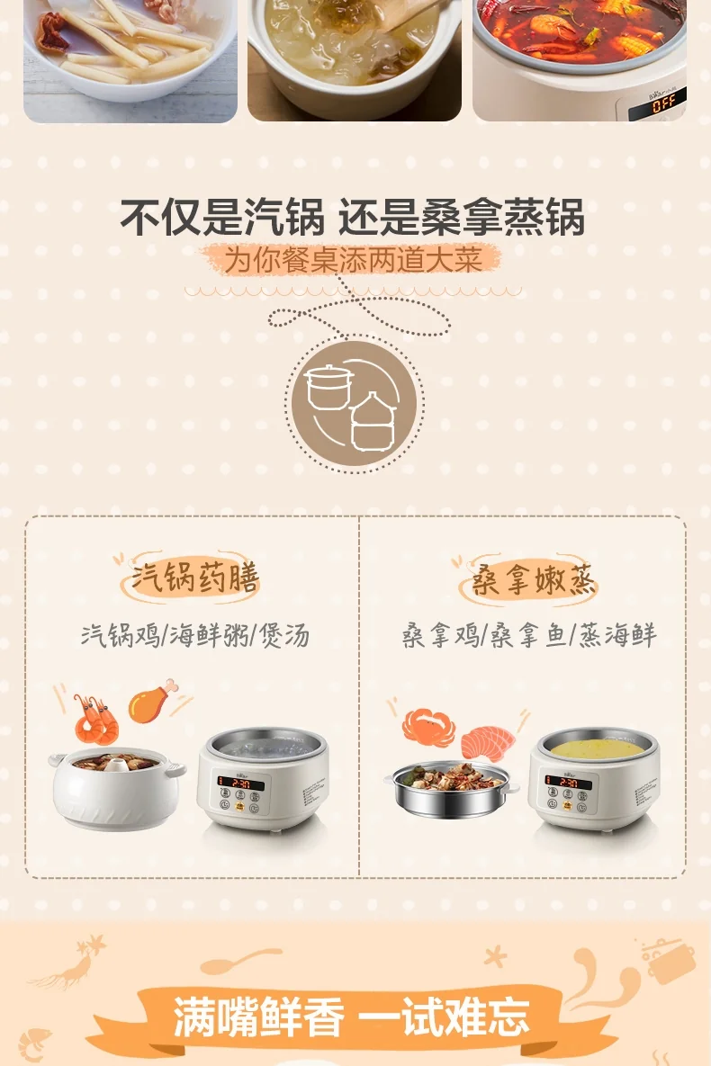 Bear  Multi-functional Electric Steam Cooker DQG-A30C1 with Natural Ceramics Pot  Distilled Cooking  3L detail image 9