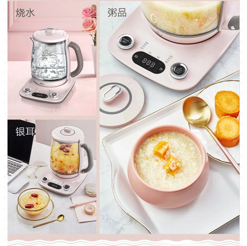 Bear Automatic Thickening Glass Health Pot Bird's Nest Pot YSH-C18R1 Stew Dual-Purpose Double Cover Stew Pot Pink detail image 9