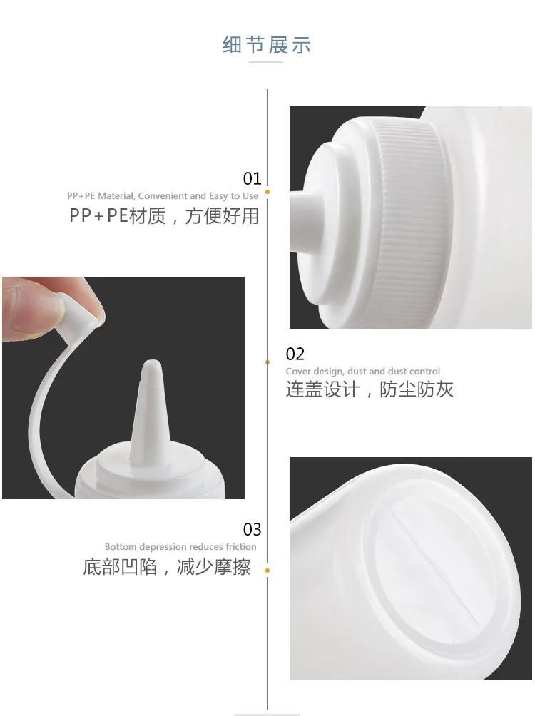 YAGAO Household plastic squeeze sauce bottle, Transparent and visible, dust-proof and Anti-ash, 2 pieces detail image 7