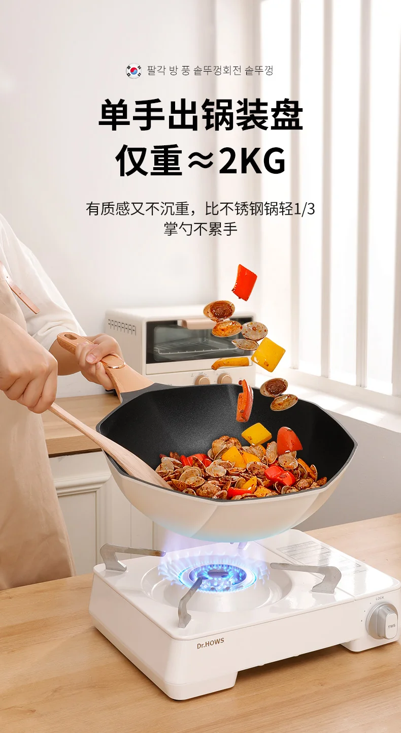 Yetele, Hot in Korea Eight Corners Non Stick Pan, Green/White, 32CM detail image 13
