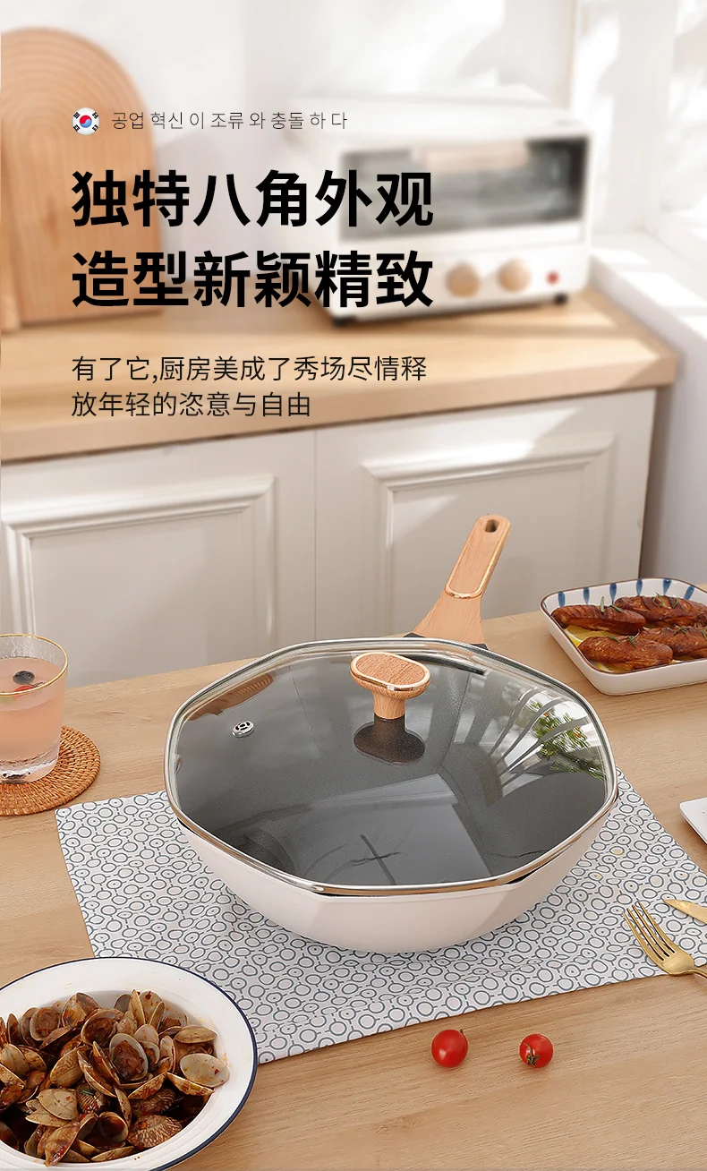 Yetele, Hot in Korea Eight Corners Non Stick Pan, Green/White, 32CM detail image 5