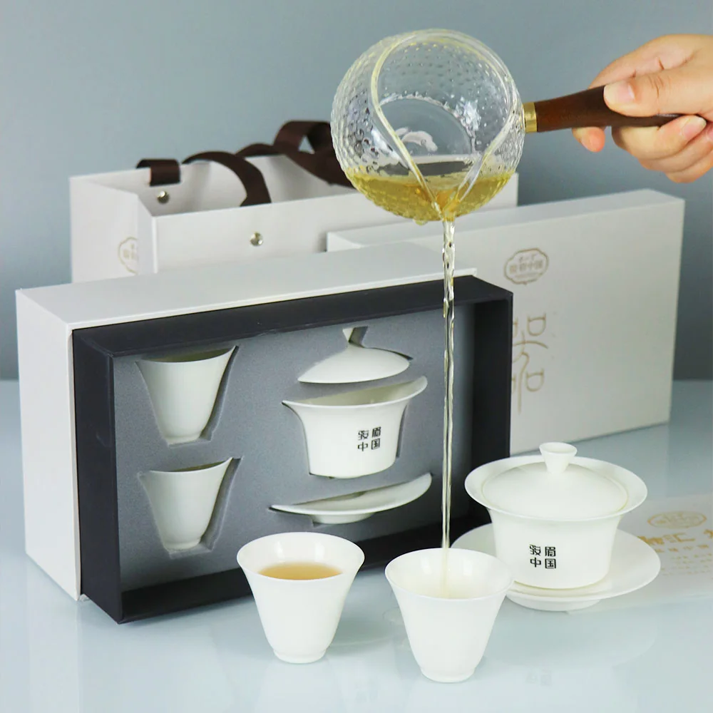 【 China Direct Mail, Delivery Time 10-15 Days 】 Zhengshan Tang Junmei Chinese Simple White Porcelain Tea Set with Bowl Cover and Tea Cup Combination detail image 2