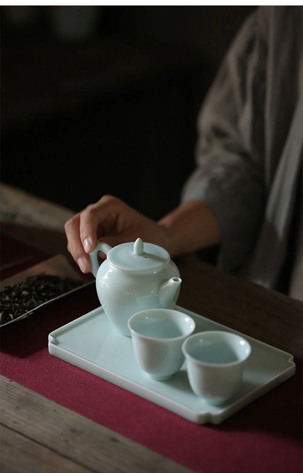 Zhengshantang Xiaochi·Hejian 4-head tea set Dehua Yingqing cooling tea set, one pot, two cups and one tea tray, gift box packaging detail image 6