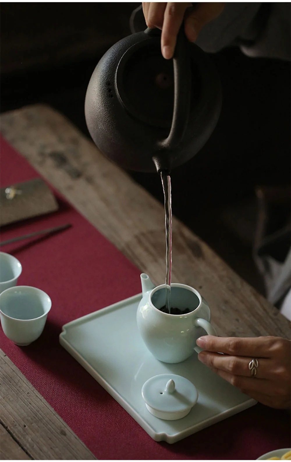 Zhengshantang Xiaochi·Hejian 4-head tea set Dehua Yingqing cooling tea set, one pot, two cups and one tea tray, gift box packaging detail image 8