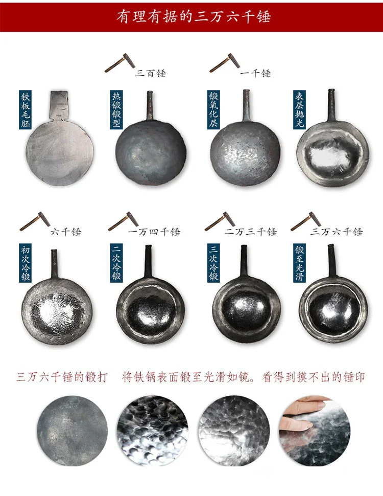 Zhensanhuan Handmade cast iron pot Zhangqiu iron pot without coating, light oil and less smoke 30/32/34/36cm detail image 5