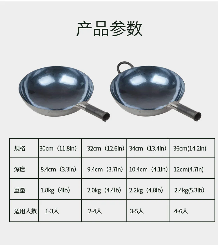Zhensanhuan Handmade cast iron pot Zhangqiu iron pot without coating, light oil and less smoke 30/32/34/36cm detail image 15