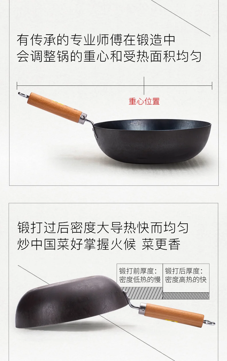 Zhensanhuan,Authentic Zhangqiu Iron Pan,Handmade Iron Pan,Uncoated,Physically Non-stick,24/28cm detail image 5