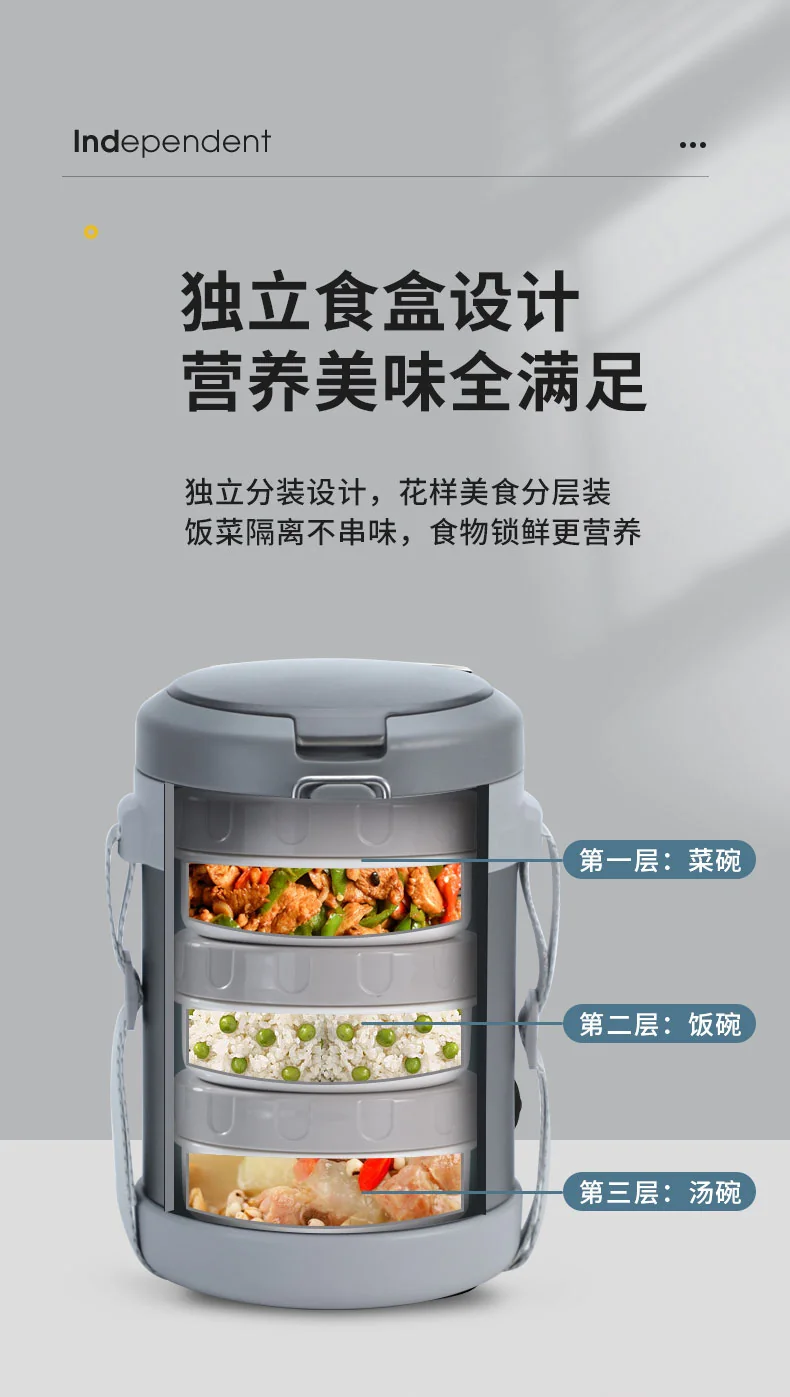 ASD,Vacuum insulated lunch box, Three-layer lunch box,  RWS17H1Q gray 1.7L detail image 6