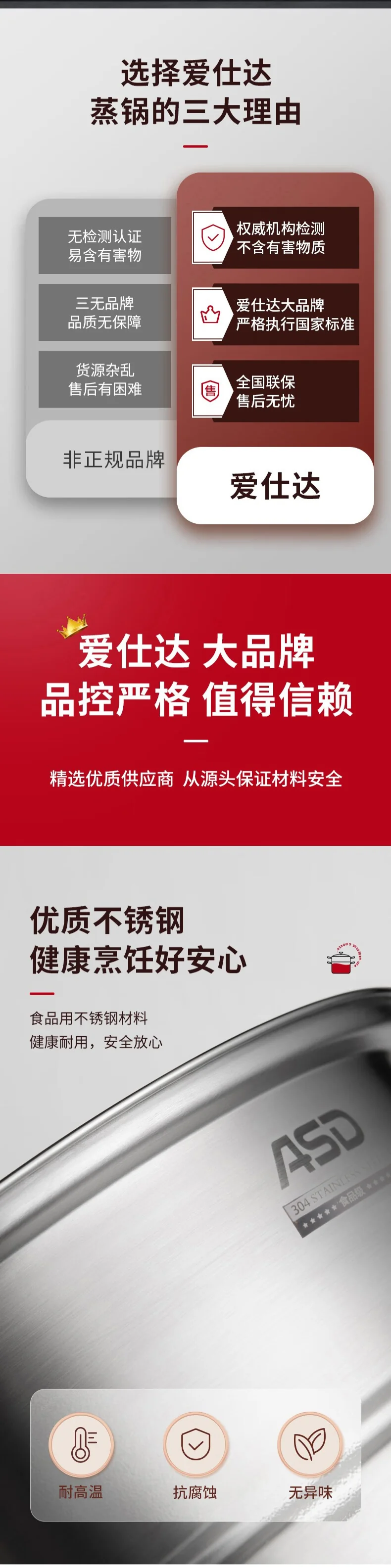 ASD 爱仕达不锈钢复底二层蒸锅汤锅 组合式结构 锅盖可立 26cm detail image 2