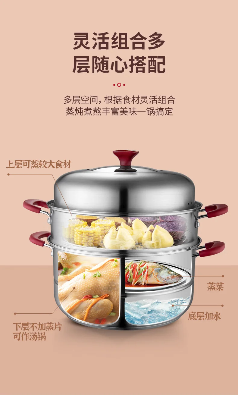 ASD爱仕达 304不锈钢蒸锅 蒸笼二层 燃气电磁炉通用锅具 32CM detail image 15