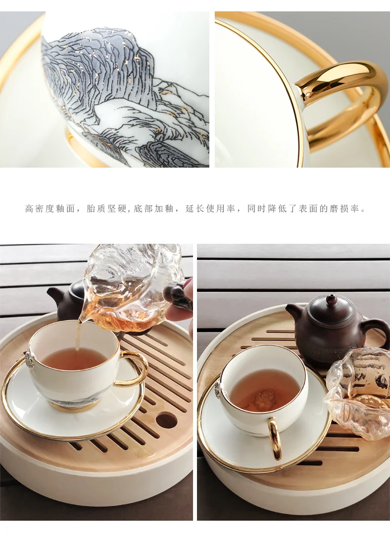 【中国直邮，时效10-15天】Auratic 国瓷永丰源先生瓷-千里江山两头茶咖杯-水墨?(140ml)" detail image 6