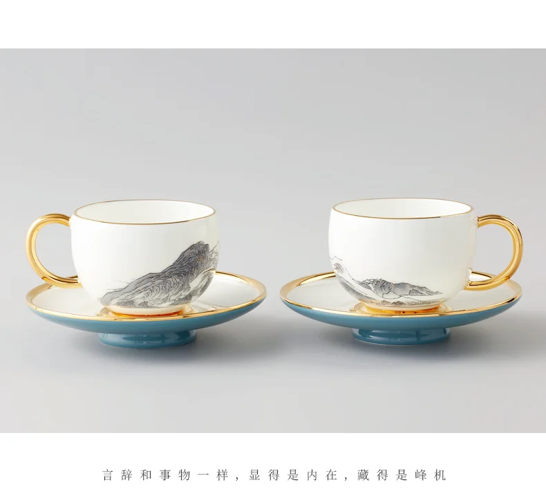 【中国直邮，时效10-15天】Auratic 国瓷永丰源先生瓷-千里江山两头茶咖杯-水墨?(140ml)" detail image 9