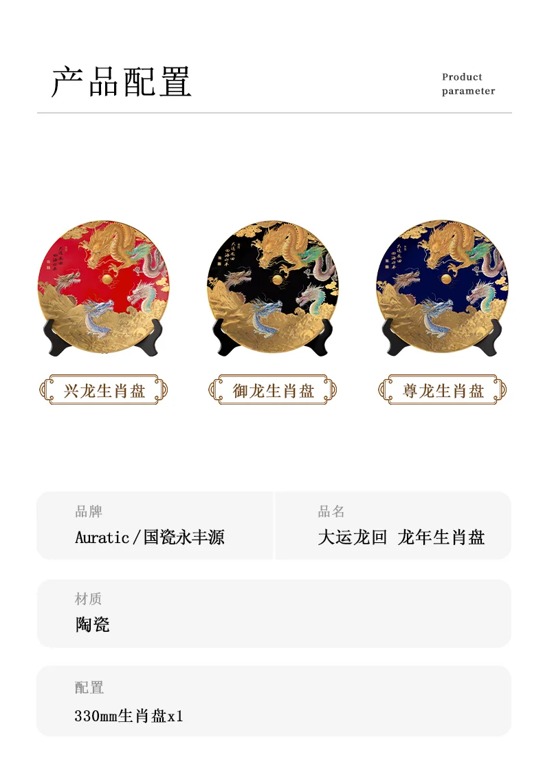 【中国直邮，时效10-15天】Auratic 国瓷永丰源 大运龙回 龙年生肖贺岁盘 330MM detail image 13