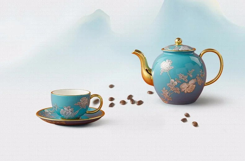 【中国直邮，时效10-15天】Auratic 国瓷永丰源 水墨牡丹17头茶咖套装 1100ml detail image 12