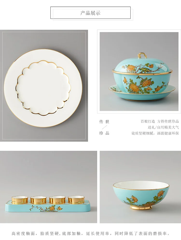 [China deliver directly, Arriving in 5-7 days] Auratic national porcelain Yongfengyuan Lady porcelain West Lake blue 58-head Chinese household tableware set detail image 4