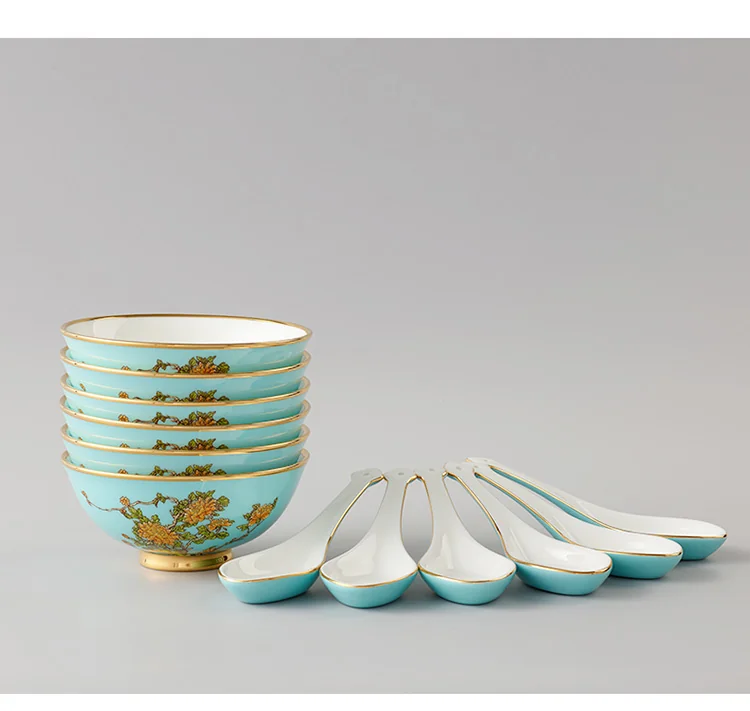[China deliver directly, Arriving in 5-7 days] Auratic national porcelain Yongfengyuan Lady porcelain West Lake blue 58-head Chinese household tableware set detail image 5