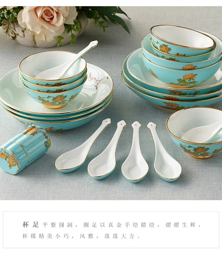 [China deliver directly, Arriving in 5-7 days] Auratic national porcelain Yongfengyuan Lady porcelain West Lake blue 58-head Chinese household tableware set detail image 6