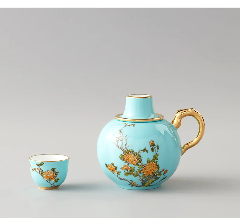 [China Direct Shipping, 5-7 days] Auratic Guochen Yongfengyuan 4-head yellow wine set in West Lake blue detail image 7