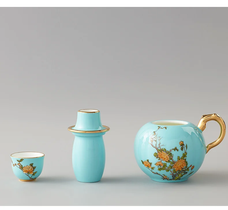 [China Direct Shipping, 5-7 days] Auratic Guochen Yongfengyuan 4-head yellow wine set in West Lake blue detail image 8