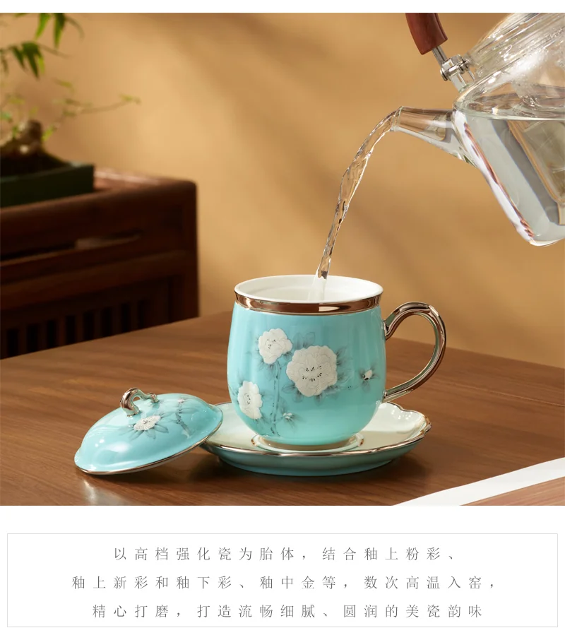 Auratic, "Mrs. Porcelain" Series, Hand-painted Blue, 4-piece Lid Cup, Ceramic Tea Cup, 280ml detail image 5
