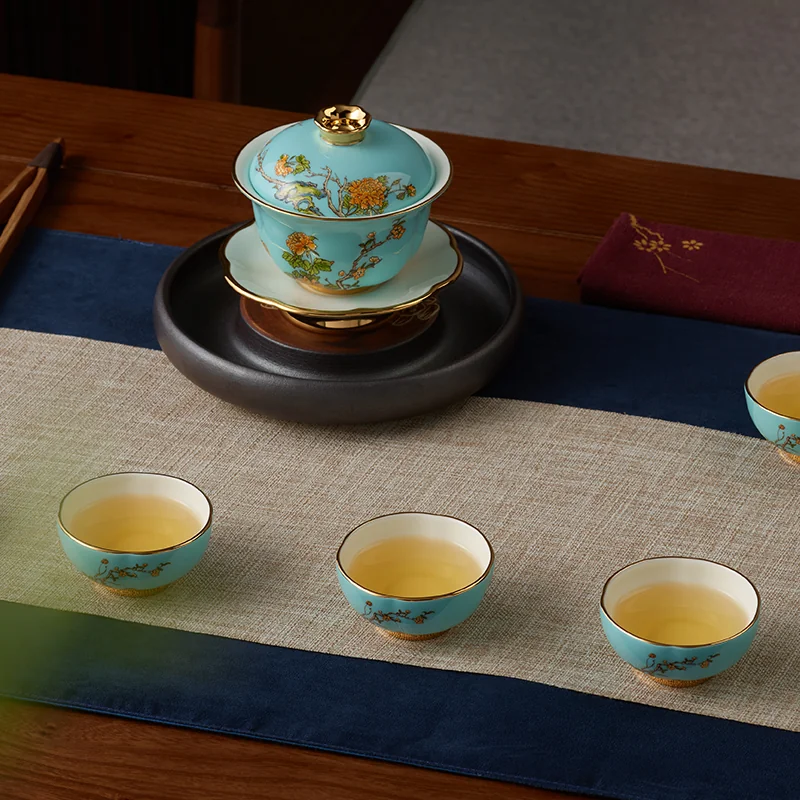 [China Direct Shipping, 5-7 days] Auratic China Porcelain Yongfengyuan 9-head Tea Set in West Lake Blue detail image 6