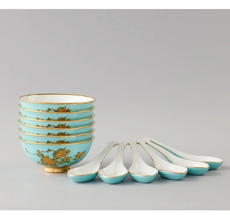 Auratic, Madam Porcelain 22-head household dishes and spoons ceramic Chinese tableware set detail image 7