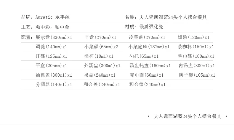 [China Direct Shipping, 5-7 days] Auratic China Porcelain Yongfengyuan Lady Porcelain Westlake Blue 24 Heads Single Combination Set Deluxe Edition detail image 5
