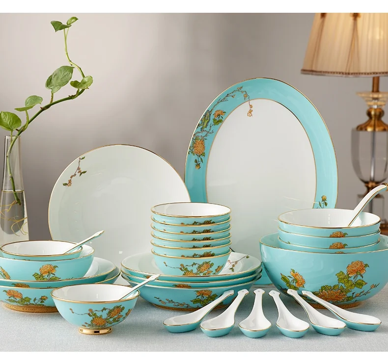 [China direct mail, time limit 5-7 days]AURATIC, Lady Porcelain West Lake Blue Ceramic Tableware 29 Heads 8 People Dining Dishes and Spoons High-end Household Chinese Gift Set detail image 9