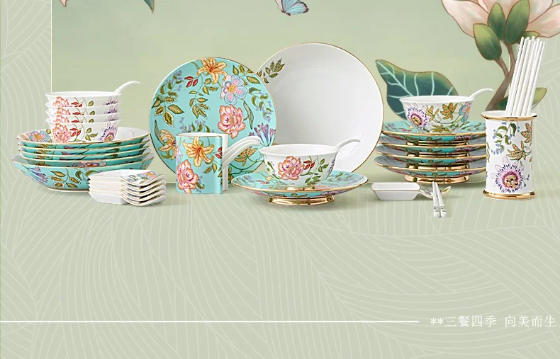 Auratic, Happiness Gift · Spring Blossoms, 44  pieces Tableware Bowls, Plates, Spoons, Chinese Household Tableware Set, Gift Set detail image 35