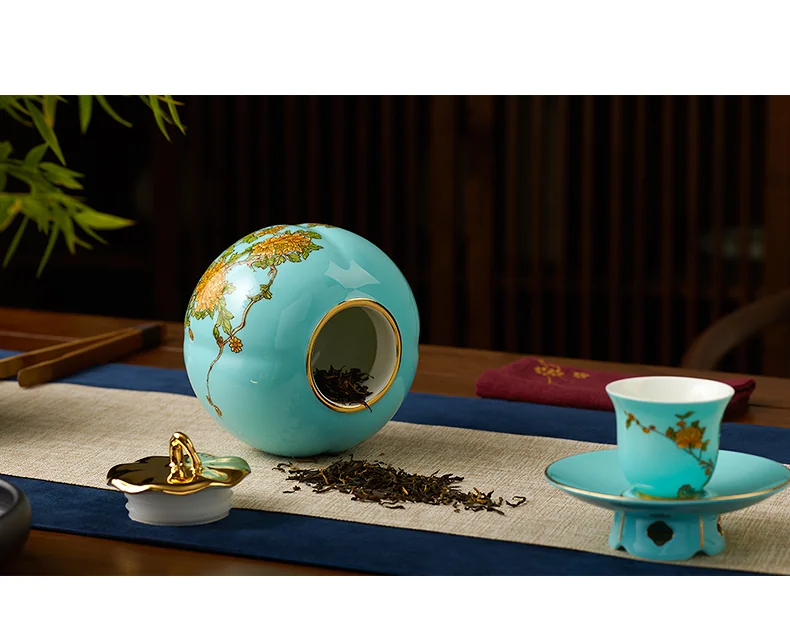 [China Direct Shipping, 5-7 days] [China Direct Shipping, 5-7 days] Auratic China Porcelain Yongfengyuan West Lake Blue 2 Heads Tea Canister (600ml) detail image 11