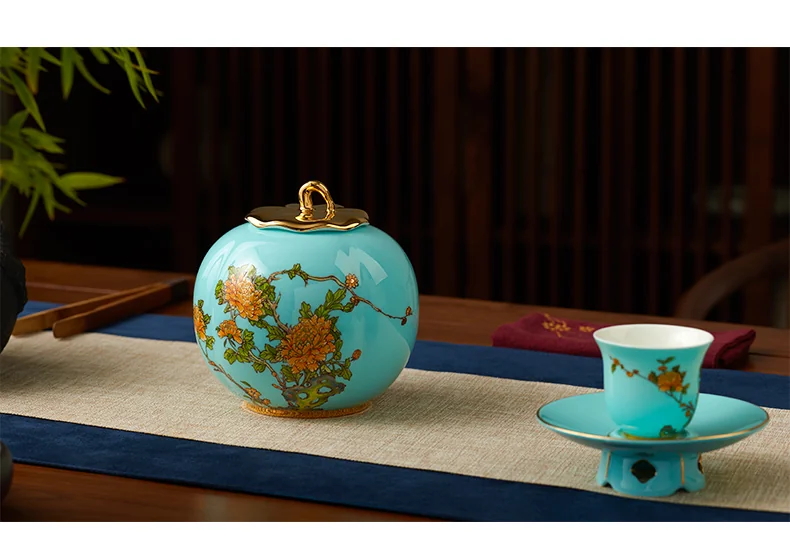 [China Direct Shipping, 5-7 days] [China Direct Shipping, 5-7 days] Auratic China Porcelain Yongfengyuan West Lake Blue 2 Heads Tea Canister (600ml) detail image 7