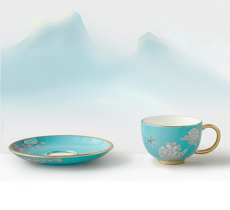 精美茶具推荐·Auratic 国瓷永丰源水墨牡丹2头茶咖杯陶瓷茶杯咖啡杯150ml