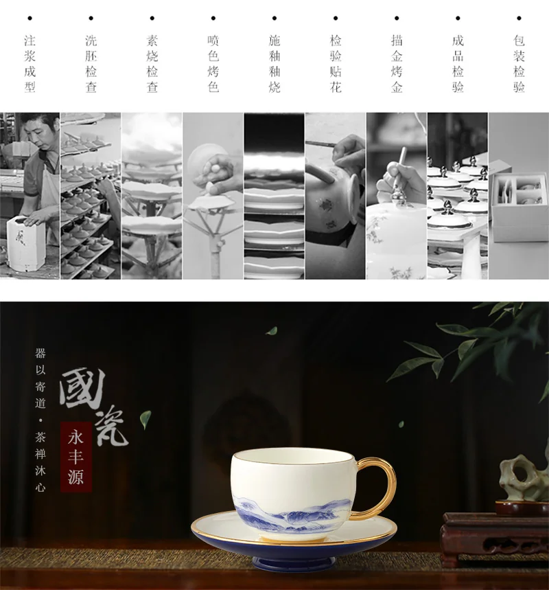 Auratic, "Mr. Porcelain" Series, 2 pieces of coffee cups and saucers, Ceramic tea cups and saucers, Blue and White, 140ml detail image 10