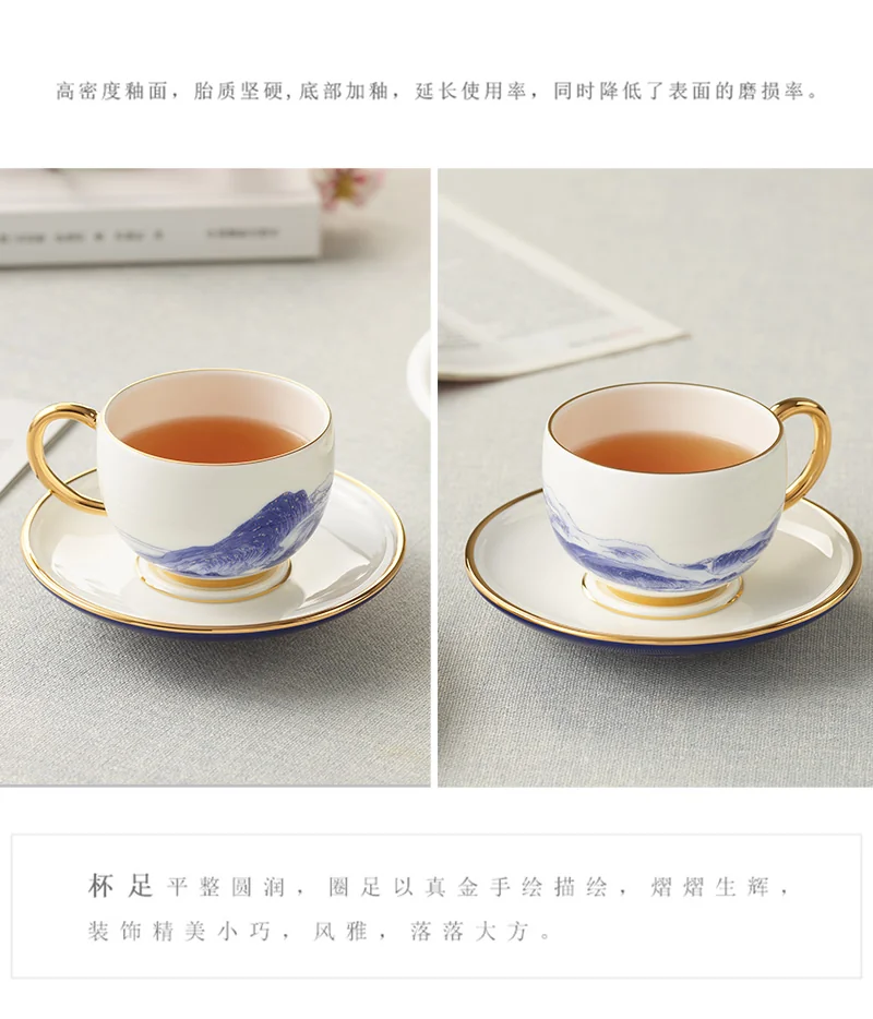 Auratic, "Mr. Porcelain" Series, 2 pieces of coffee cups and saucers, Ceramic tea cups and saucers, Blue and White, 140ml detail image 4