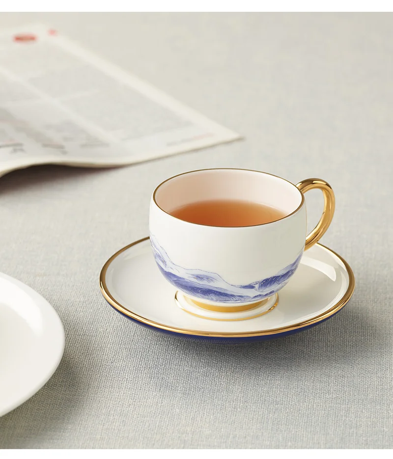 Auratic, "Mr. Porcelain" Series, 2 pieces of coffee cups and saucers, Ceramic tea cups and saucers, Blue and White, 140ml detail image 6