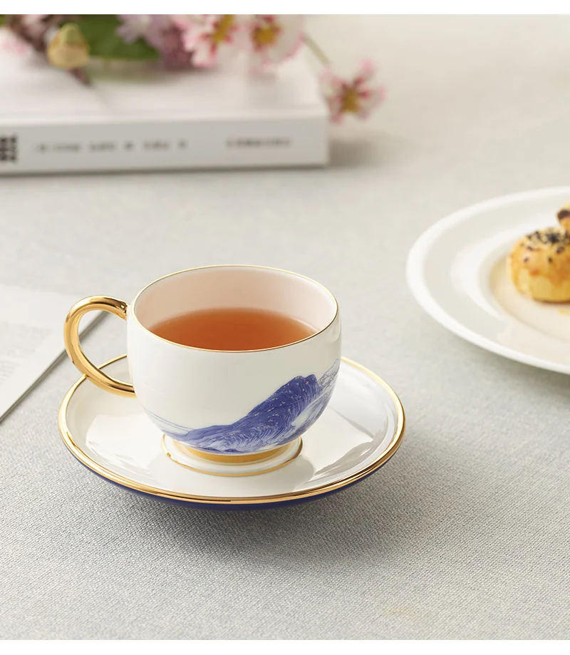 Auratic, "Mr. Porcelain" Series, 2 pieces of coffee cups and saucers, Ceramic tea cups and saucers, Blue and White, 140ml detail image 7