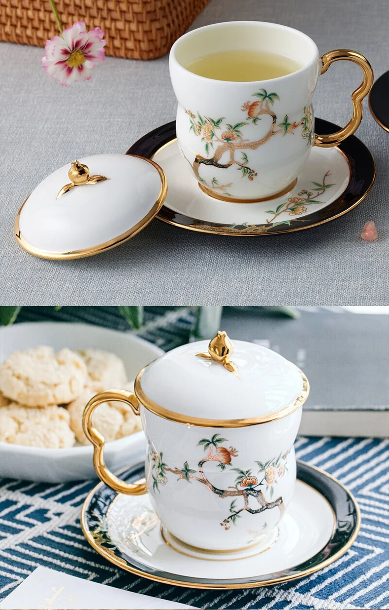 中式精美茶具推荐·Auratic 国瓷永丰源夫人瓷·石榴家园陶瓷茶杯三件套