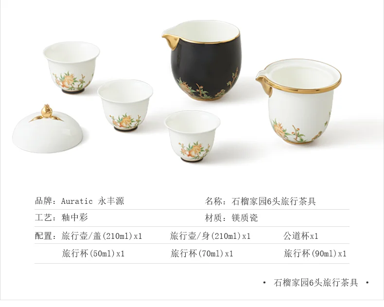 [China Direct Shipping, Time Limit 5-7 Days] Auratic Guochen Yongfengyuan Lady's Porcelain Pomegranate Homestead 6 Heads Travel Set (210ml) detail image 4