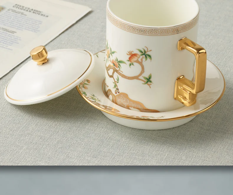 【China Direct Shipping, 10-15 days】Auratic Guochen Yongfengyuan Lady Porcelain Pomegranate Home 3 Piece Conference Cup Set (White) (350ml) detail image 2