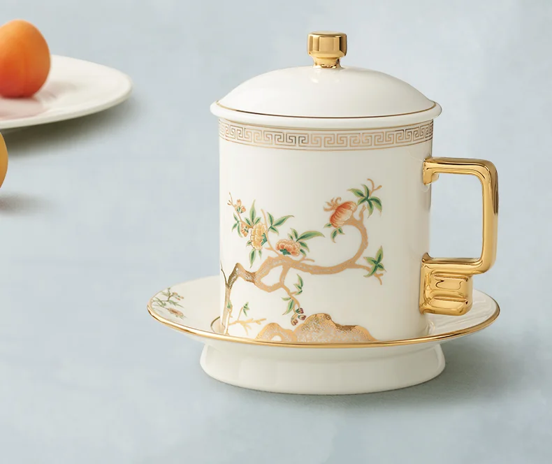 【China Direct Shipping, 10-15 days】Auratic Guochen Yongfengyuan Lady Porcelain Pomegranate Home 3 Piece Conference Cup Set (White) (350ml) detail image 13