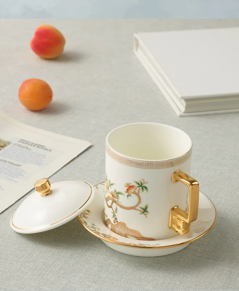 【China Direct Shipping, 10-15 days】Auratic Guochen Yongfengyuan Lady Porcelain Pomegranate Home 3 Piece Conference Cup Set (White) (350ml) detail image 14