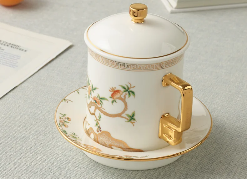 【China Direct Shipping, 10-15 days】Auratic Guochen Yongfengyuan Lady Porcelain Pomegranate Home 3 Piece Conference Cup Set (White) (350ml) detail image 16