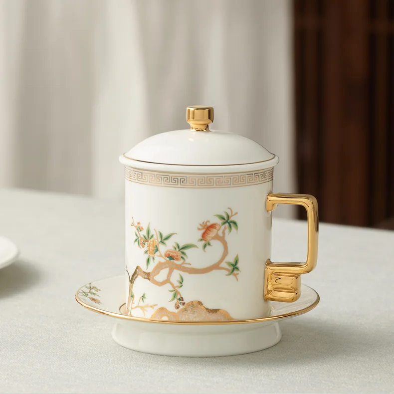 【China Direct Shipping, 10-15 days】Auratic Guochen Yongfengyuan Lady Porcelain Pomegranate Home 3 Piece Conference Cup Set (White) (350ml) detail image 18