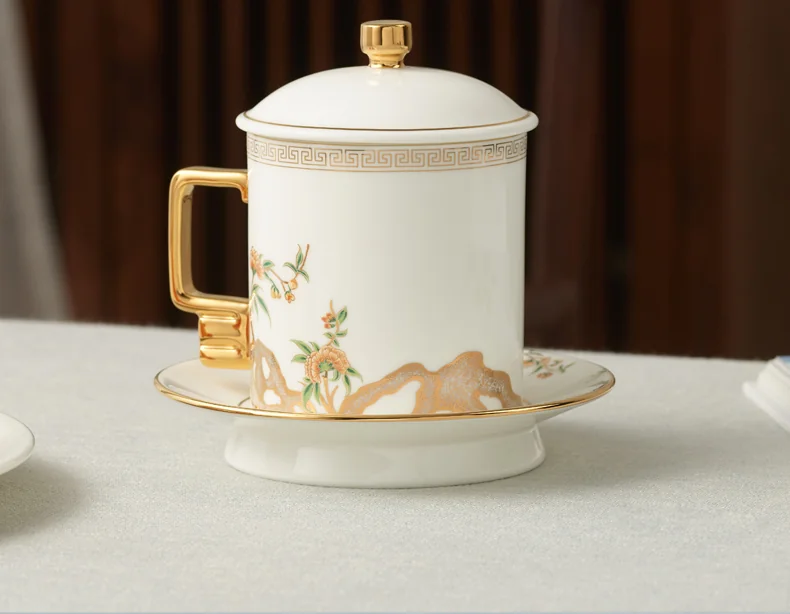【China Direct Shipping, 10-15 days】Auratic Guochen Yongfengyuan Lady Porcelain Pomegranate Home 3 Piece Conference Cup Set (White) (350ml) detail image 20
