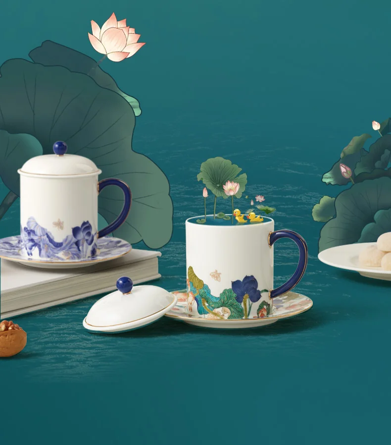 [China Direct Shipping, 10-15 days] Auratic China Porcelain Yongfengyuan Happiness and Harmony 3-piece Lidded Cup Set - Five Colours (350ml) detail image 11
